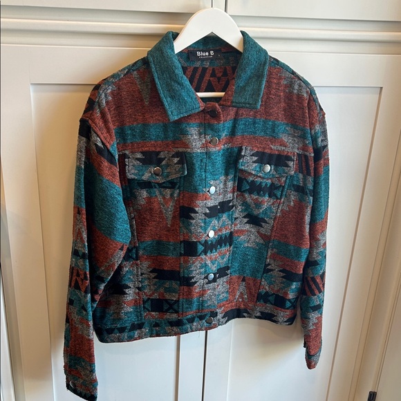 Women's Boho Aztec Western Pattern Button Up Jacket Shacket Large - Picture 5 of 16